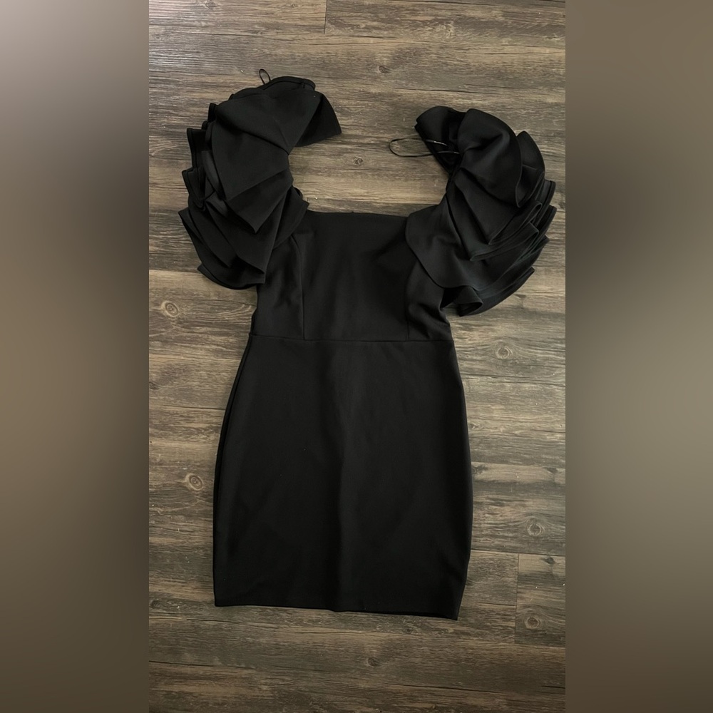 Black Dress with Ruffled Sleeves